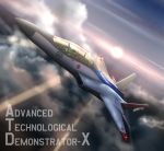  airplane clouds dutch_angle english fighter_jet flying helmet japan japanese_flag jet military mitsubishi_atd-x oxygen_mask pilot pilot_suit real_life realistic sun zephyr164 