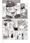  1girl 6+boys blood blush cape comic dust_cloud eyepatch gloves hair_between_eyes hat jin_(mugenjin) mask military military_uniform monochrome multiple_boys nosebleed original page_number peaked_cap simple_background sweat teruyof translated uniform 