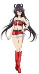  1girl belt black_hair boots hand_on_hip highres infinite_stratos long_hair looking_at_viewer miniskirt navel one_eye_closed ponytail red_boots red_skirt santa_costume shinonono_houki skirt smile solo transparent_background violet_eyes 
