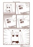  bangs barcode collar comic commentary frown gradient gradient_background highres horns kantai_collection long_hair manga_(object) mittens monochrome muppo northern_ocean_hime price_tag ripped sazanami_konami shinkaisei-kan translated twitter_username 
