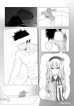  ... 1boy 1girl abs arms_behind_back bare_shoulders beret breasts comic commentary employee_uniform faceless faceless_male hat kantai_collection kashima_(kantai_collection) large_breasts lawson long_hair looking_at_mirror looking_at_viewer mirror monochrome scar shirt short_hair sink smile spoken_ellipsis striped striped_shirt thought_bubble topless towel twintails twitter_username uniform wangphing water water_tap wavy_hair 