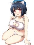  1girl alternate_costume arm_support bare_shoulders barefoot bell bell_choker black_hair breasts cat_band_legwear cat_cutout cat_ear_panties cat_lingerie choker cleavage_cutout don_(29219) kantai_collection large_breasts looking_at_viewer midriff open_mouth panties red_eyes short_hair side-tie_panties sitting solo takao_(kantai_collection) underwear yokozuwari 