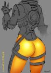  1girl ass badcompzero commentary from_behind overwatch pants signature sketch solo thighs tight tight_pants tracer_(overwatch) 