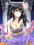  (#)w(#) 1girl black_hair breasts brown_eyes cleavage column dress fujiwara_hajime idolmaster idolmaster_cinderella_girls long_hair pillar skirt_hold smile solo 