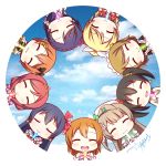  6+girls ayase_eli black_hair blonde_hair blue_hair brown_hair chibi closed_eyes glowstick hoshizora_rin koizumi_hanayo kousaka_honoka langbazi long_hair love_live!_school_idol_project minami_kotori multiple_girls nishikino_maki open_mouth orange_hair purple_hair redhead short_hair side_ponytail smile sonoda_umi toujou_nozomi yazawa_nico 