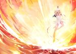  1girl absurdres blonde_hair breasts cleavage fate/stay_night fate_(series) green_eyes highres jumping push!_(pushmylove) saber solo sword weapon 