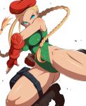  1girl ahoge antenna_hair beret blonde_hair blue_eyes boots braid cammy_white fingerless_gloves gloves hat highleg highleg_leotard highres huge_ahoge konboi-eg leotard long_braid long_hair solo street_fighter twin_braids 