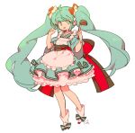  1girl :d ahoge anpolly apron aqua_eyes aqua_hair boots dress full_body hatsune_miku ladle lolita_fashion long_hair looking_at_viewer open_mouth sash signature simple_background smile solo twintails very_long_hair vocaloid white_background 