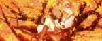  1girl autumn autumn_leaves blurry box clipboard depth_of_field falling_leaves hair_ornament hairband highres in_tree kagari6496 knees leaf_hair_ornament looking_at_viewer musical_note neckerchief pen pocky sheet_music short_hair sitting sketch skirt socks solo touhou tree tree_branch tsukumo_yatsuhashi writing 