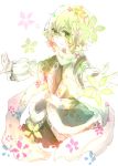  1girl arm_warmers blonde_hair cherry_blossoms coat colorful curly_hair danmaku eyelashes green_eyes highres jealousy_of_the_kind_and_lovely kagari6496 magic mizuhashi_parsee outstretched_arms simple_background sketch solo spell touhou white_background 