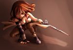  1girl beatrix belt breasts brown_eyes brown_hair cleavage eyepatch final_fantasy final_fantasy_ix gloves long_hair pantyhose save_the_queen solo sword weapon 