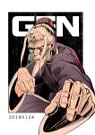  1boy 9-me bun_cover character_name chinese_clothes dated facial_hair fighting_stance forehead gen_(street_fighter) goatee hair_bun male_focus no_pupils nose old_man short_hair solo street_fighter white_hair wide_sleeves wrinkles 