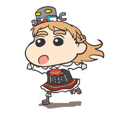  1girl artist_request crayon_shin-chan crossover eyebrows highres kantai_collection long_hair mechazawa_shin&#039;ichi military military_uniform nohara_shinnosuke open_mouth parody running sakigake!!_cromartie_koukou solo style_parody thick_eyebrows uniform zara_(kantai_collection) 