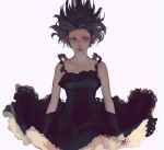  1girl arms_at_sides baccano! black_dress black_hair brown_eyes chane_laforet cowboy_shot dress expressionless linda_(lllinda_bh) looking_at_viewer solo wind wind_lift 