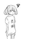  1girl alternate_costume clothes_writing hina_(bird_salty) kantai_collection lowres monochrome sazanami_(kantai_collection) shirt solo t-shirt translation_request 