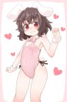  1girl absurdres animal_ears black_hair blush bow bowtie bunny_tail bunnysuit detached_collar heart highres inaba_tewi kibisake looking_at_viewer rabbit_ears red_eyes short_hair smile solo sweat tail touhou wrist_cuffs 