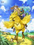  1boy 1girl blonde_hair breasts brown_hair chocobo final_fantasy final_fantasy_x final_fantasy_x-2 hair_ornament jewelry necklace short_hair smile tidus yomugi yuna_(ff10) 