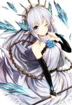  1girl ;) bare_shoulders blue_eyes granblue_fantasy highres lily_(granblue_fantasy) long_hair looking_at_viewer one_eye_closed oyu_(sijimisizimi) pointy_ears silver_hair smile solo 
