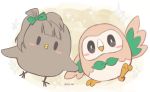  beak bird black_eyes blush_stickers bow crossover full_body love_live!_school_idol_project minami_kotori minami_kotori_(bird) no_humans one_side_up owl pokemon pokemon_(creature) pokemon_(game) pokemon_sm rowlet simple_background yung_(k_ahyun) 