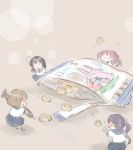  4girls :&gt; :&lt; :3 :o ahoge akebono_(kantai_collection) bandaid bandaid_on_face black_hair blush_stickers brown_hair chibi closed_eyes crab eating flower food hair_bobbles hair_flower hair_ornament hina_(bird_salty) kantai_collection long_hair minigirl multiple_girls oboro_(kantai_collection) open_bag pink_hair purple_hair rabbit sazanami_(kantai_collection) school_uniform serafuku short_hair side_ponytail smile twintails ushio_(kantai_collection) 