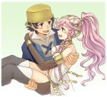  1boy 1girl blush braid carrying commentary_request donny_(fire_emblem) fire_emblem fire_emblem:_kakusei hairband hisato long_hair olivia_(fire_emblem) pink_hair ponytail princess_carry short_hair thigh-highs 