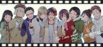  3girls 6+boys ^_^ arm_around_shoulder bangs beige_background black-framed_glasses black_hair blonde_hair blue_hair blunt_bangs blush boku_dake_ga_inai_machi brown_hair buttons closed_eyes clothes_writing coat copyright_name double-breasted english eyebrows eyebrows_visible_through_hair film_border film_strip fringe fujinuma_satoru fur_trim gloves grin hair_bun hand_in_pocket hand_on_another&#039;s_arm happy head_tilt hinazuki_kayo holding kazu_(boku_dake_ga_inai_machi) kobayashi_kenya laughing lineup long_hair long_sleeves mask_on_head mittens mole mole_under_eye monicanc motion_blur multiple_boys multiple_girls nakanishi_aya older open_mouth osamu_(boku_dake_ga_inai_machi) scarf shiratori_jun short_hair smile spoilers striped sugita_hiromi thumbs_up turtleneck twitter_username upper_body v vertical_stripes violet_eyes white_gloves winter_clothes yanagihara_misato yellow_scarf 