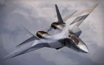  airplane antennae camouflage clouds fighter_jet flying highres jet military pak_fa real_life realistic solo yae_nagi 