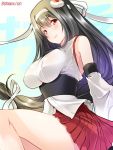  1girl black_hair breasts detached_sleeves epaulettes fusou_(kantai_collection) hair_ornament headband japanese_clothes kantai_collection long_hair maki_(seventh_heaven_maxion) nontraditional_miko red_eyes remodel_(kantai_collection) skirt solo 