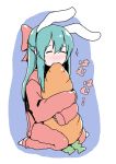  aoki_shin bunny_ears carrot green_hair pajamas rabbit_ears ribbon 