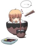  :d ^_^ bangs bare_shoulders blonde_hair blunt_bangs blush bowl chopsticks closed_eyes cup eating food girl_in_a_cup hime_cut in_container in_cup in_food minigirl open_mouth original rice rice_bowl smile solo soy_sauce wasabi 