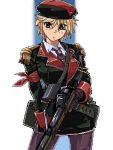  blonde_hair blue_eyes gloves gun lowres military military_uniform original pantyhose punpun rifle short_hair uniform weapon 
