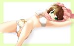  bad_id bikini brown_hair green_eyes hoshii_miki idolmaster lying narumizg on_back scarf short_hair solo swimsuit wallpaper 