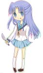  asakura_ryouko blue_eyes blue_hair knife suzumiya_haruhi_no_yuuutsu 
