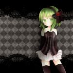  bare_shoulders elbow_gloves flower gloves green_eyes green_hair gumi hair_ribbon ou ou_(swdp) ribbon rose short_hair skirt solo thigh-highs thighhighs vocaloid zettai_ryouiki 