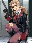  epaulettes eyepatch gloves gun heckler_&amp;_koch hk_mark_23 lowres military military_uniform one_knee original pantyhose ponytail punpun torn_clothes torn_pantyhose uniform weapon 