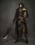  atlantica_online black_hair headband long_hair naginata polearm solo spear weapon 