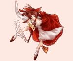  bow brown_hair clog_sandals detached_sleeves gohei hair_bow hakurei_reimu kiyoshi ofuda red_eyes short_hair solo sumi_(joker) touhou 