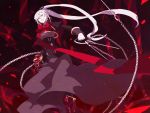  chain chains gauntlets highres ira96 long_skirt pointy_ears red_eyes ribbon white_hair white_skin 
