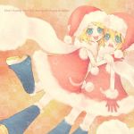  blue_eyes blush christmas gloves hat kagamine_len kagamine_rin santa_costume siblings suzushiro_haru twins vocaloid 