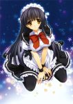  black_hair carnelian highres himenomiya_kaguya long_hair maid pantyhose star stellar_theater wrist_cuffs yellow_eyes 