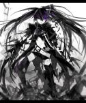  bad_id belt beltskirt black_hair black_rock_shooter boots chain chains greaves insane_black_rock_shooter long_hair midriff navel pale_skin purple_eyes scar shion_(mamuring) shorts stitches thigh-highs thigh_boots thighhighs twintails violet_eyes 