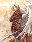 belt blonde_hair chain chains gloves long_hair male orange_eyes sword weapon wings 