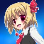  blonde_hair blush fang hair_ribbon lucie necktie open_mouth red_eyes ribbon rumia short_hair smile solo touhou 
