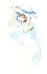  dress hat lowres nib_pen nib_pen_(medium) ribbon traditional_media wabiru watercolor watercolor_(medium) white white_background zansho 