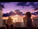  aqua_eyes blonde_hair blue_eyes blue_hair cityscape halto kagamine_len kaito male multiple_boys short_hair sky sunset vocaloid 