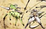  battle black_hair bleach breasts centaur espada extra_arms faux_traditional_media green_eyes green_hair horns ikuyoan lance long_hair multi_arm multi_limb neliel_tu_oderschvank nelliel_tu_odelschwanck nnoitra_gilga nnoitra_jiruga polearm resurreccion shoulder_pads skull torn_clothes traditional_media under_boob watercolor watercolor_(medium) weapon 