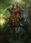  asigaru bad_id fantasy greaves green_eyes green_hair long_hair original pointy_ears solo sword weapon 