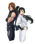  back-to-back back_to_back black_hair brown_eyes brown_hair green_eyes highres long_hair momiji_(ninja_gaiden) ninja_gaiden ninja_gaiden_dragon_sword official_art ponytail ryu_hayabusa 