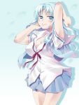  blue_hair blush imu_sanjo long_hair necktie school_uniform serafuku skirt 