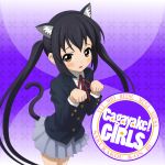 animal_ears black_hair brown_eyes cat_ears cat_pose cat_tail cd_cover cover highres k-on! long_hair mzd421 nakano_azusa paw_pose school_uniform solo tail twintails 